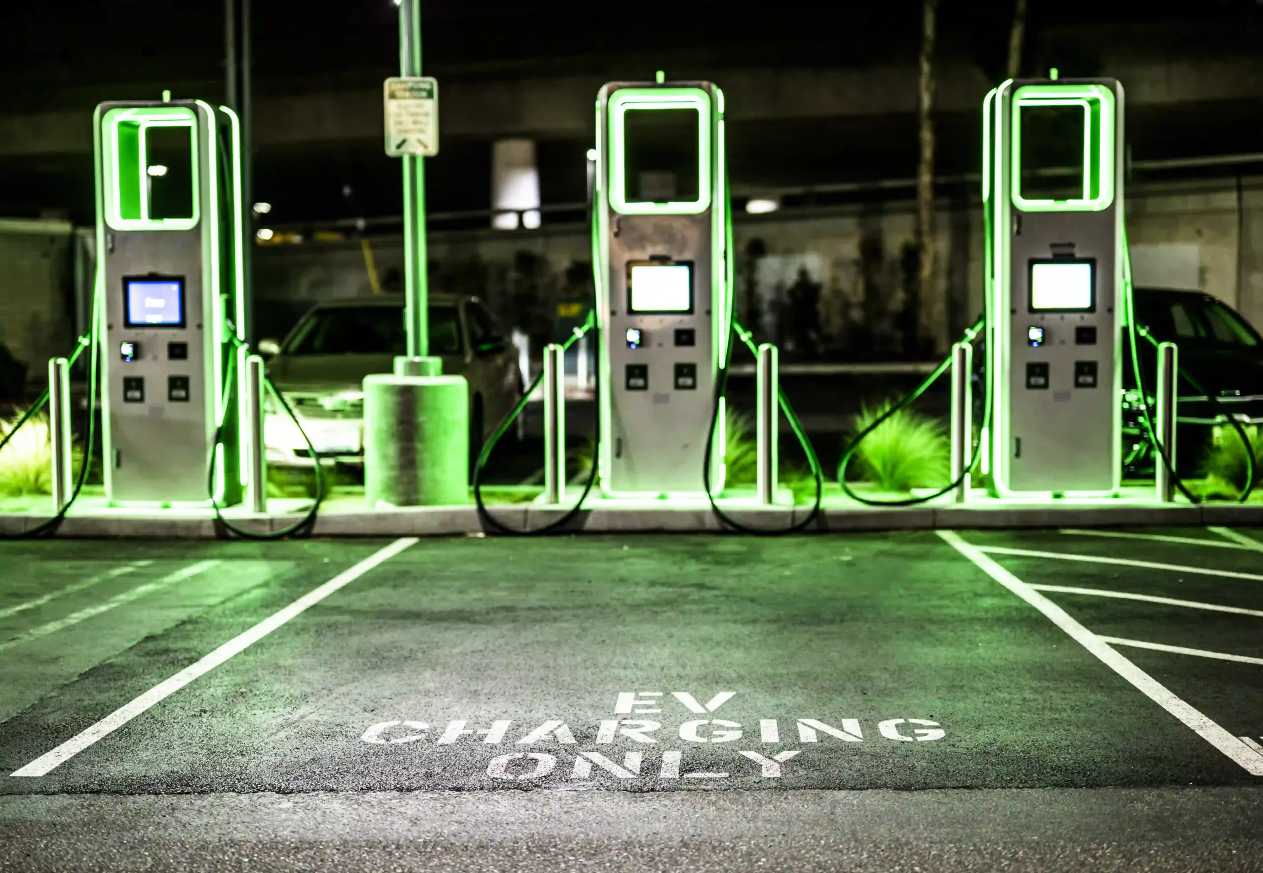Electric vehicle (EV) charging station installed at a commercial location.